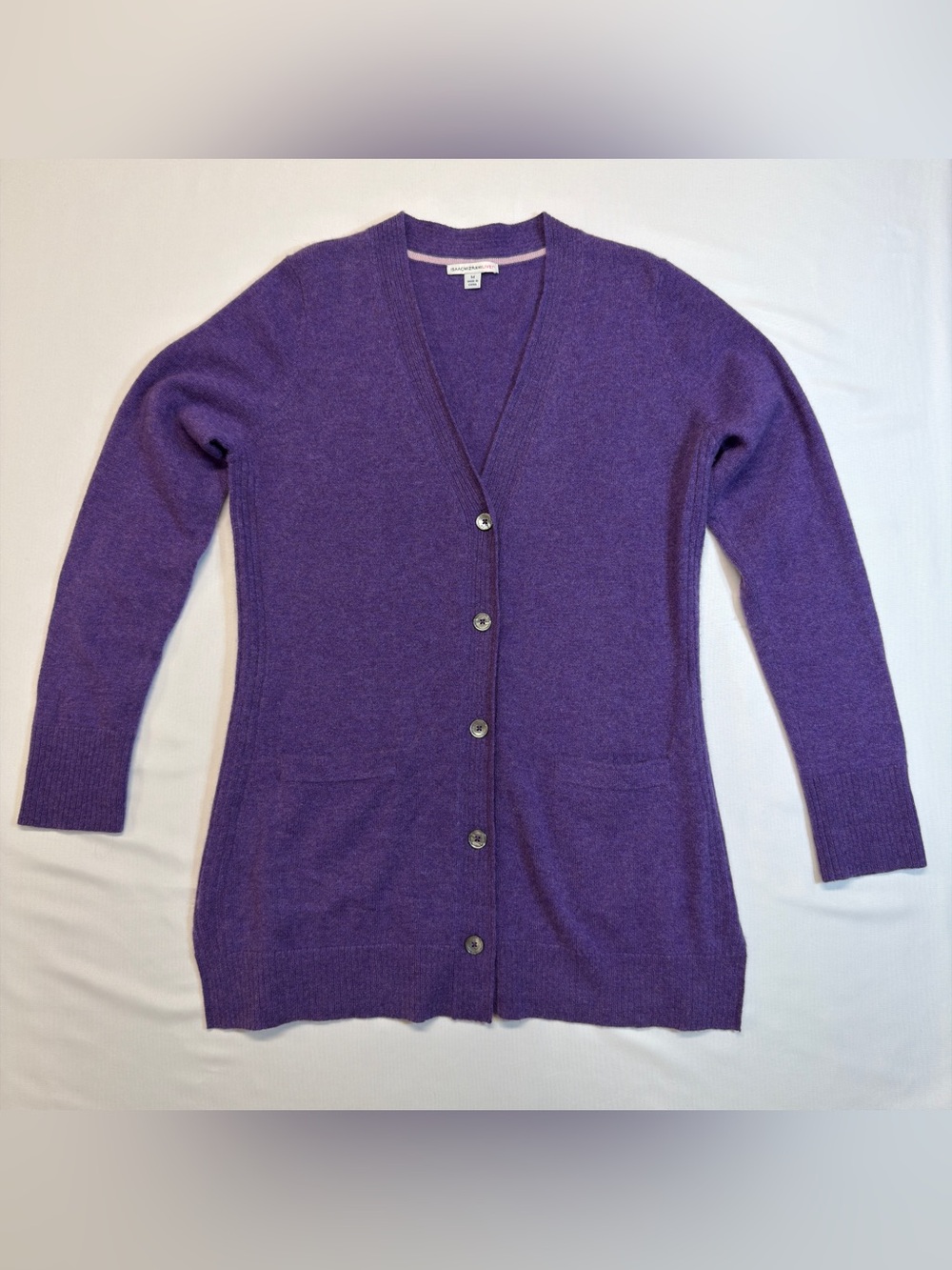Isaac Mizrahi Live! 100% Cashmere Purple Long V-Neck Button Cardigan Size M